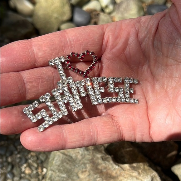 Vintage 'I Love Siamese' Cat Rhinestone Pin / Broach - Picture 4 of 7